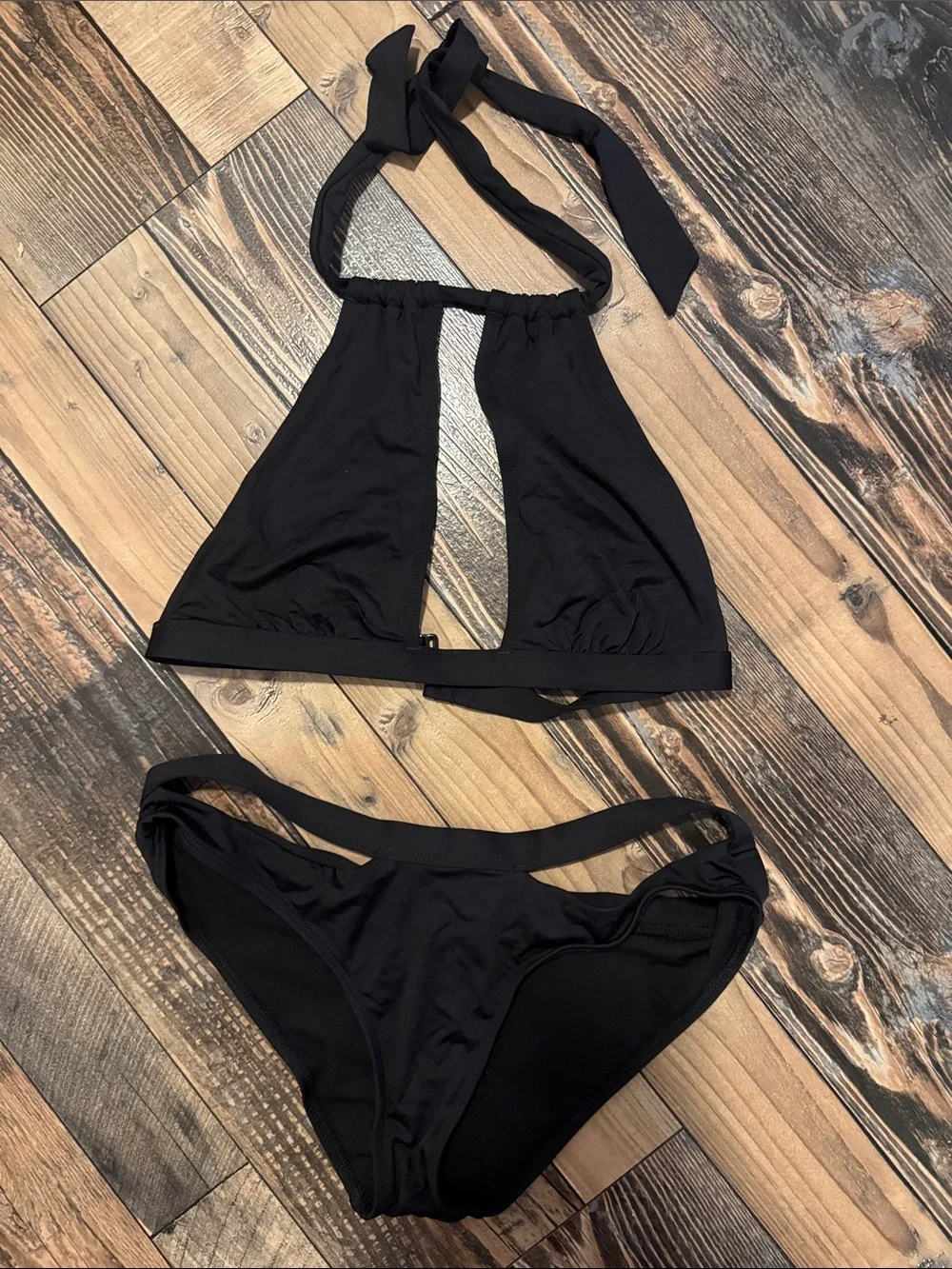 Black Cut Out Halter Bikini Set - XS